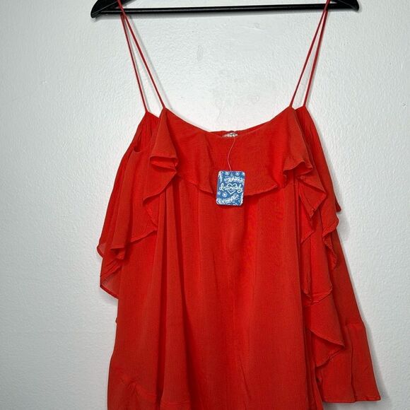Free People Cascades Ruffle Cami in Coral Red Orange Flowy Size Small - Picture 8 of 11